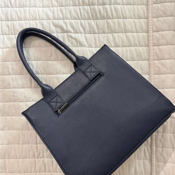 Navy Blue Wrangler Purse/Tote with Braided Accents, Brown Interior Medium Size - Picture 2 of 4